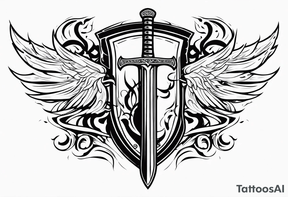 Valhalla flames shield sword tattoo idea