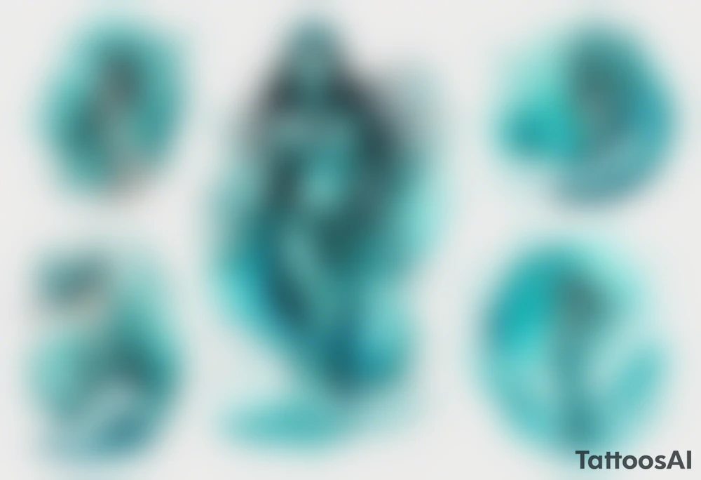a turquoise Na'vi woman standing in the sea surrounded by crashing waves tattoo idea