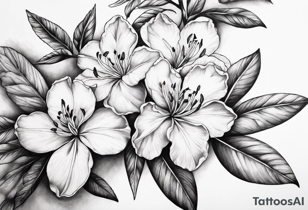 5-petal Azaleas, spread out along a long branch tattoo idea 5-petal Azaleas, spread out along a long branch tattoo idea