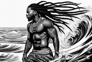 Black man with dreadlocks 
surfing tattoo idea