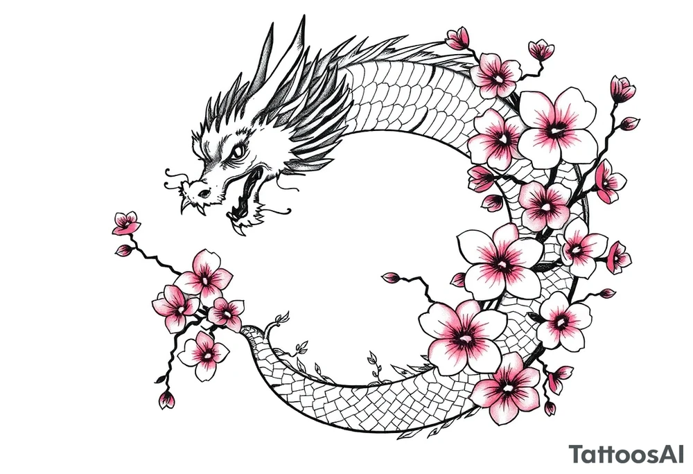 Feminine dragon w cherry blossoms tattoo idea