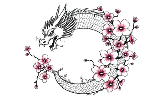 Feminine dragon w cherry blossoms tattoo idea