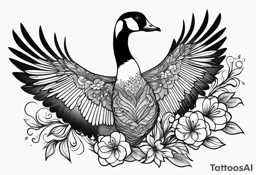 canadian goose taking off profile flowers tattoo idea