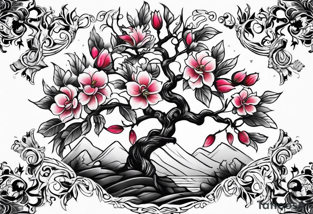 flowers tree tattoo idea