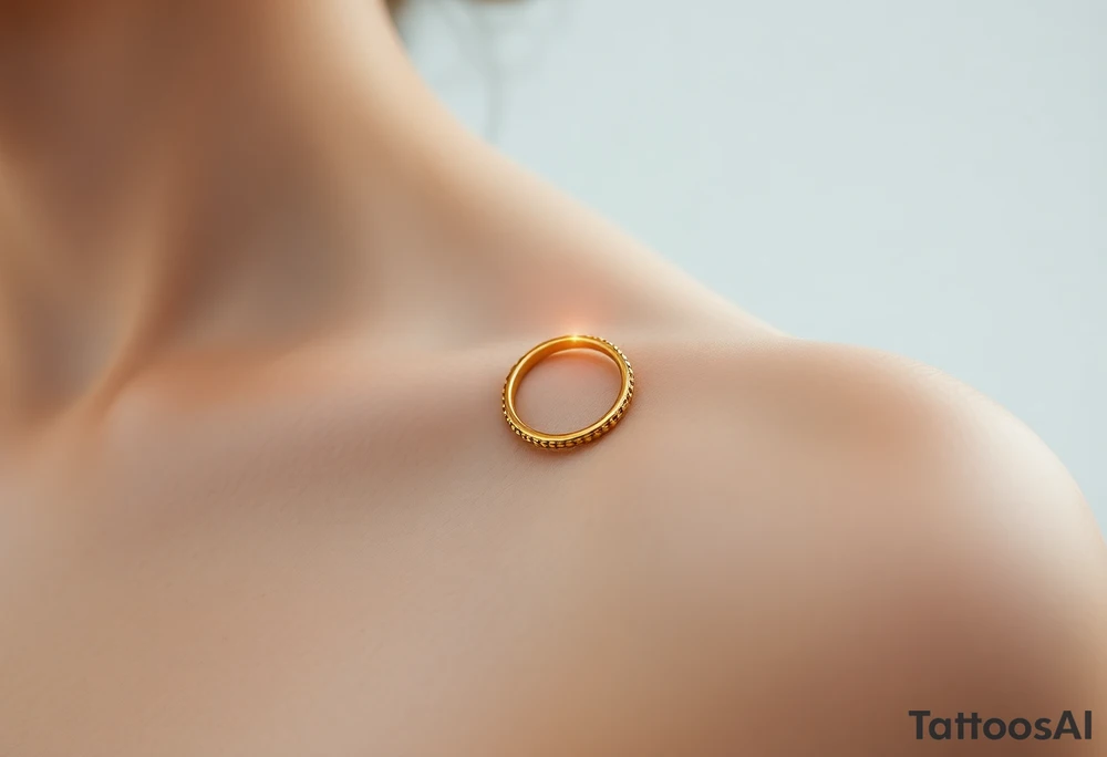 A golden wedding band floating within an angelic halo, glowing softly. tattoo idea