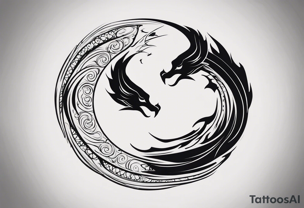 For a Gen Z-inspired dragon and phoenix tattoo, think of a clean, minimalist design that combines symbolism with bold, sleek lines. Imagine a dragon and phoenix spiraling together in a yin-yang-inspired layout. The dragon has a slightly abstract, modern shape, with sharp, flowing lines to show power, resilience, and wisdom, while the phoenix is rendered with sweeping curves and minimal detailing, symbolizing rebirth, growth, and transformation.

Both creatures should interact harmoniously, representing balance and duality. To keep it meaningful, focus on line work rather than intricate shading—clear, open spaces allow the tattoo to feel light and energetic. Adding small symbols, like stars or a faint galaxy backdrop, can enhance the "rising from ashes" and "strength through challenge" themes. This design will appeal timelessly while resonating with Gen Z’s love for symbolism and simplicity. tattoo idea