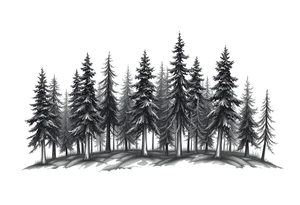 Needle forest with black and gray trees tattoo idea