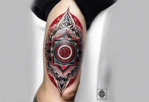 Daniel Silva Knee tattoo with tints of red and sacred geometry tattoo idea