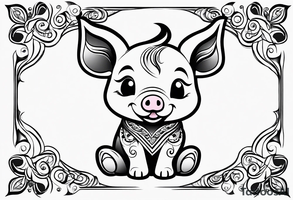 very cute happy piglet with small ears.
outline only.
black and white only.
only show the piglet. no extra lines or decoration.
no black shading.
draw only with very thin lines (1px)

should look like a tattoo that will only take 2 minutes to draw tattoo idea