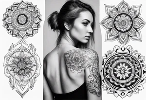 shoulder to elbow tattoo, with beautiful women and mandala tattoo idea