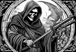 grim reaper with sword and pistol tattoo idea