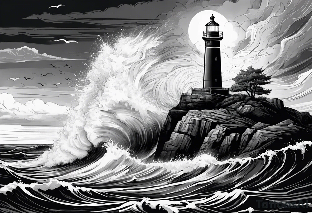lighthouse in a storm tattoo idea