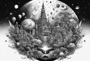 Crowd popping out from earth in space tattoo idea
