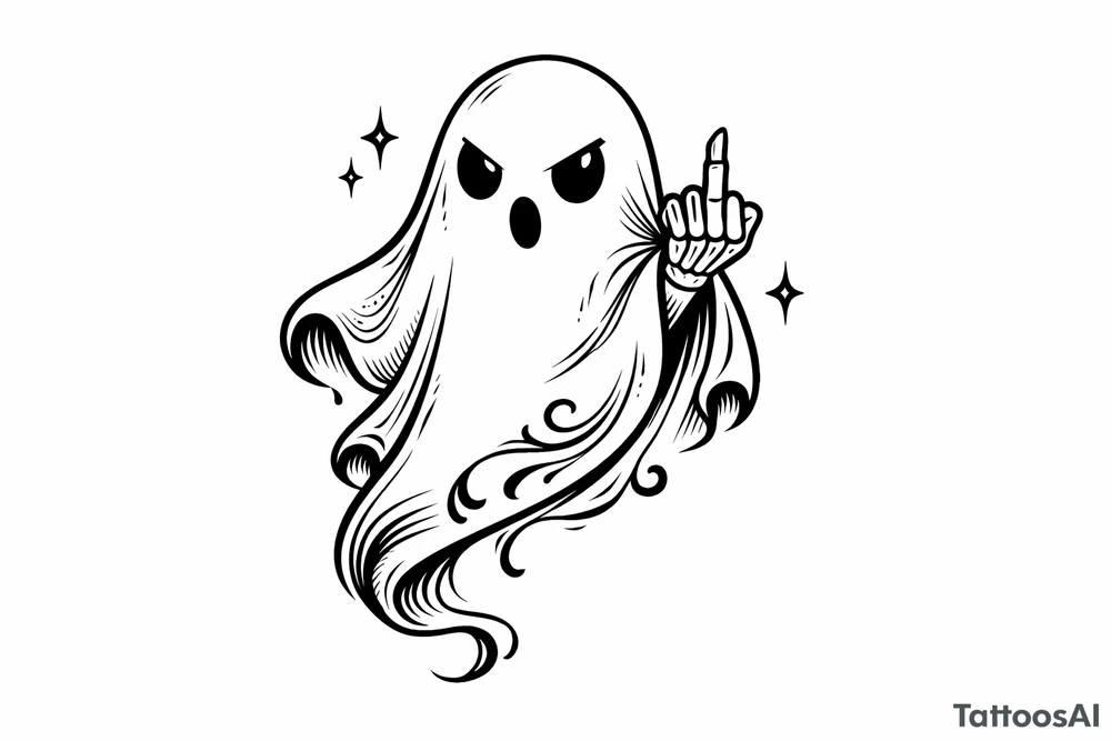Spooky cute ghost giving middle finger, vintage tattoo flash style. tattoo idea