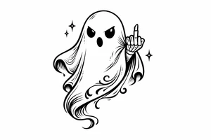 Spooky cute ghost giving middle finger, vintage tattoo flash style. tattoo idea