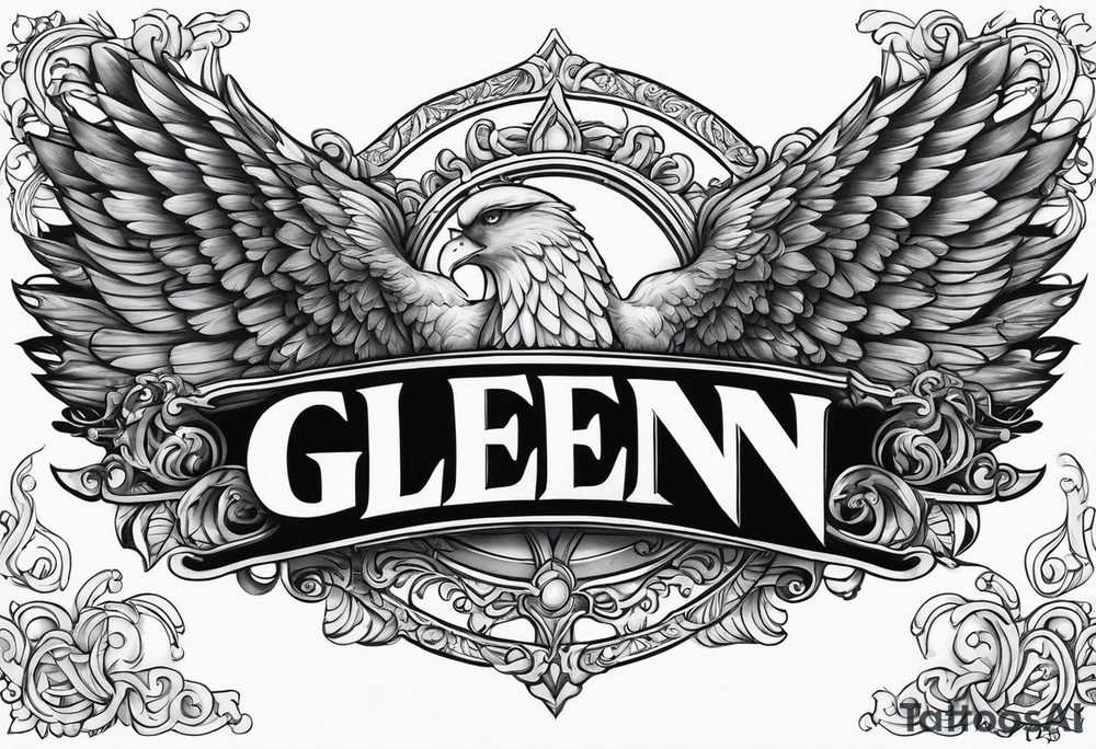 The word Glenn on a banner with angel Wings tattoo idea