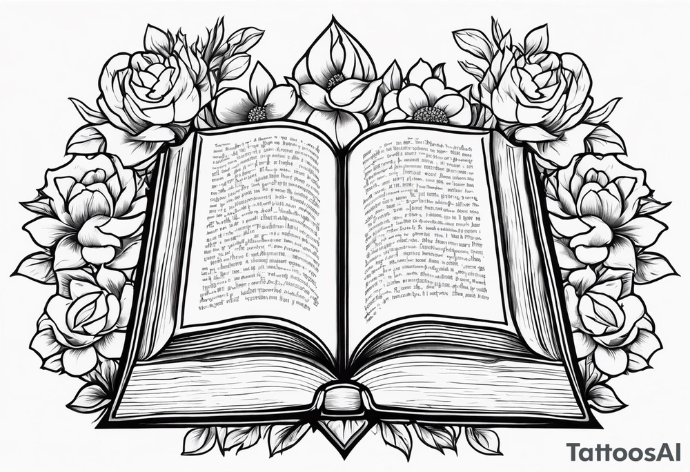 Bible surrounded by flowers tattoo idea