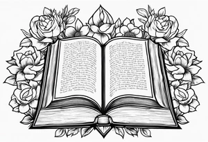 Bible surrounded by flowers tattoo idea