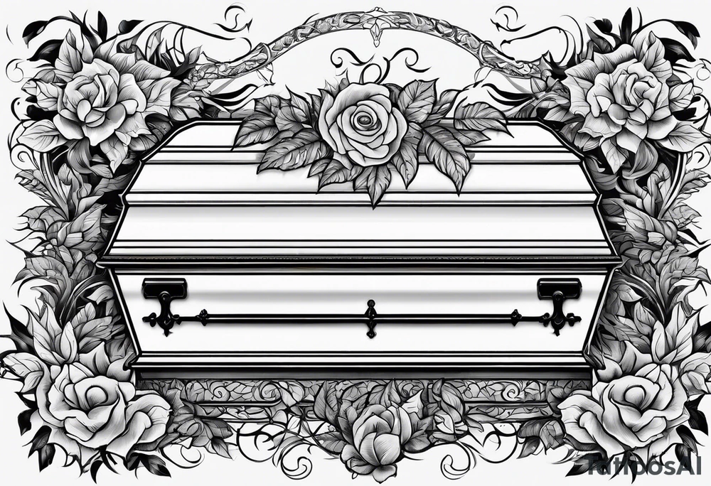 Coffin with leafy vines tattoo idea