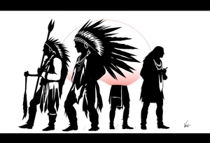 Silhouette of Native American tribe in sunset tattoo idea