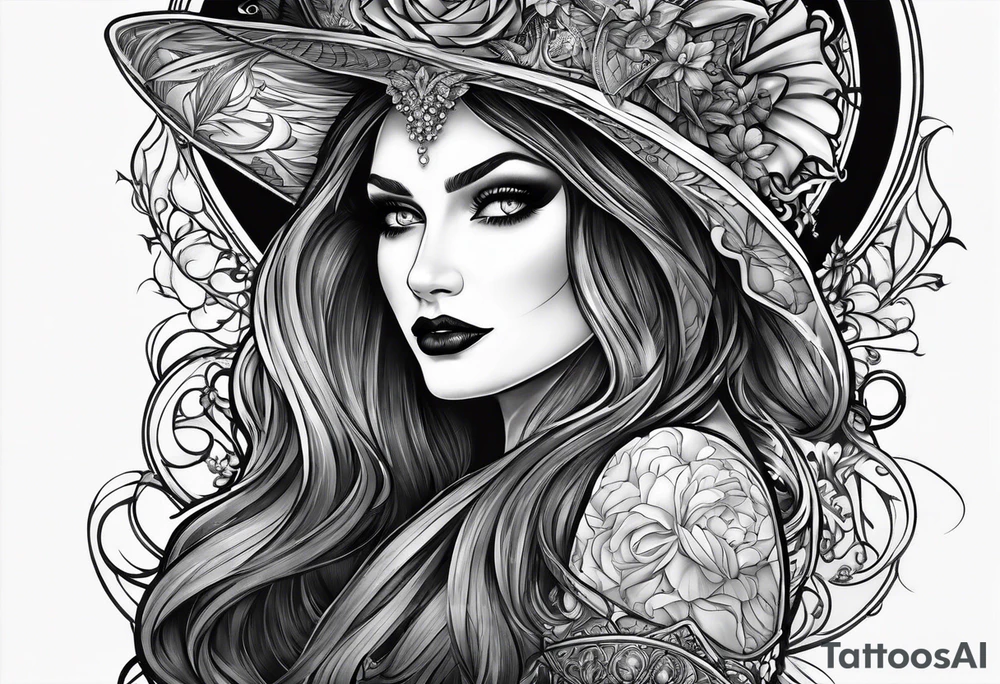 full arm sleeve very dark with Elphaba and Glinda tattoo idea full arm sleeve very dark with Elphaba and Glinda tattoo idea
