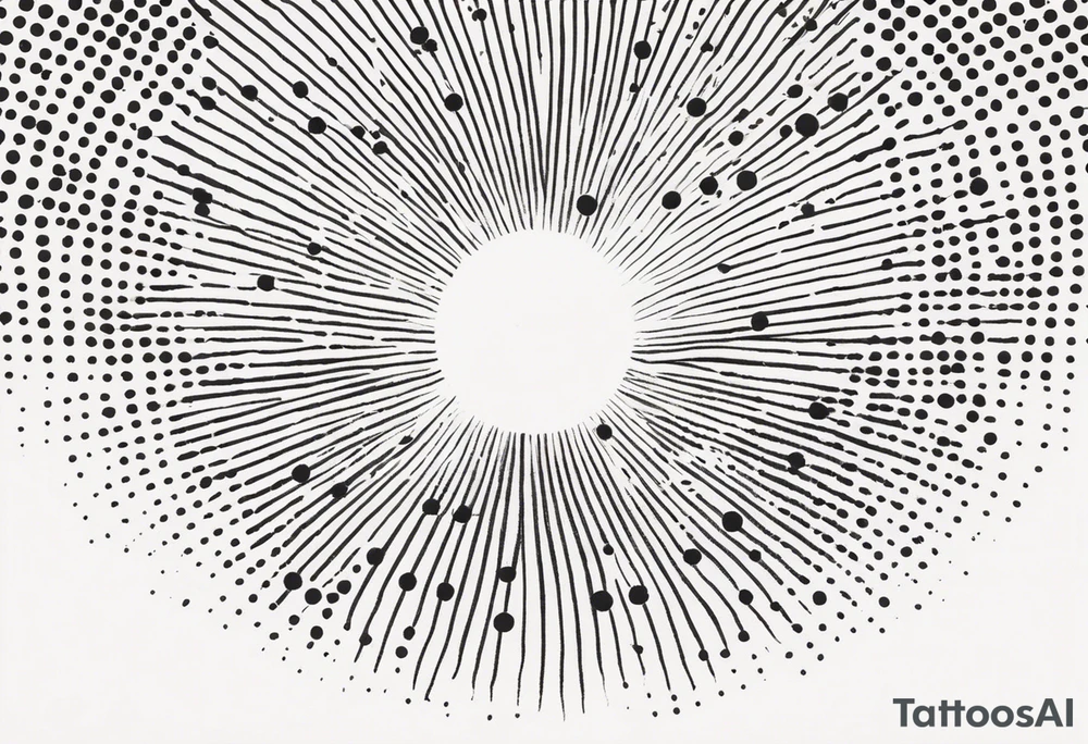 simple sunshine made of black dots with circles. rays coming out tattoo idea