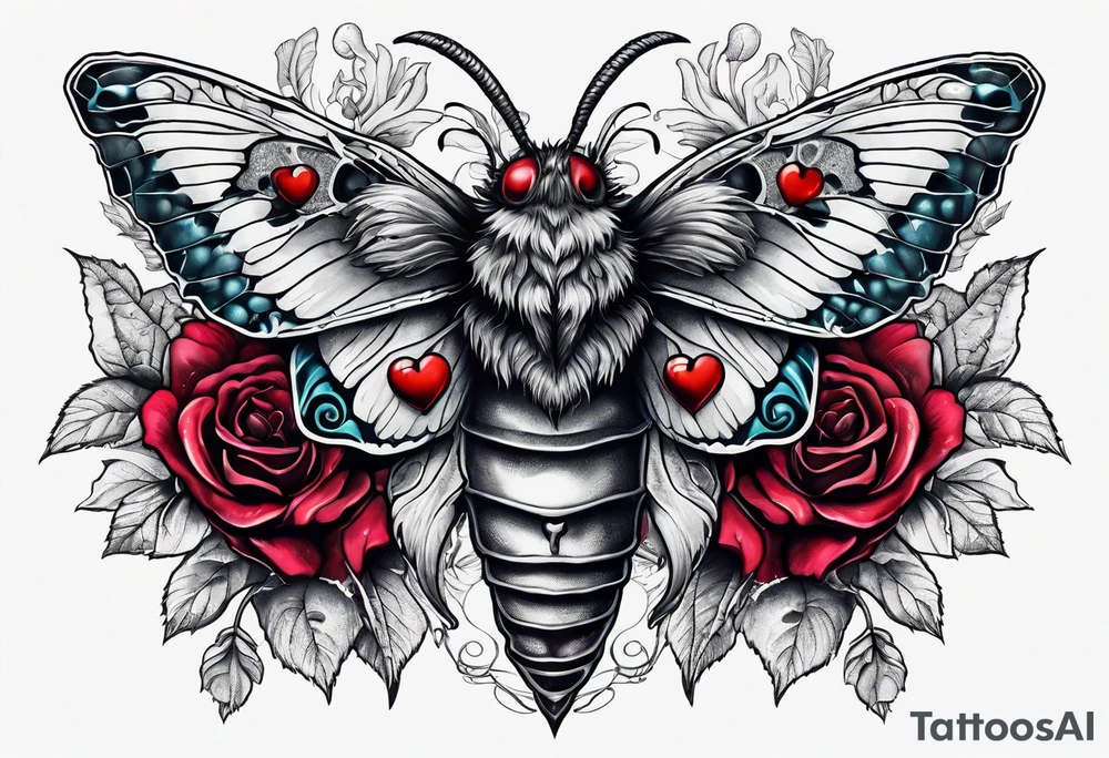 Death moth holding Anatomical Heart, bleeding tattoo idea