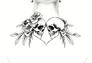 Feminie floral couple love tattoo with skulls tattoo idea