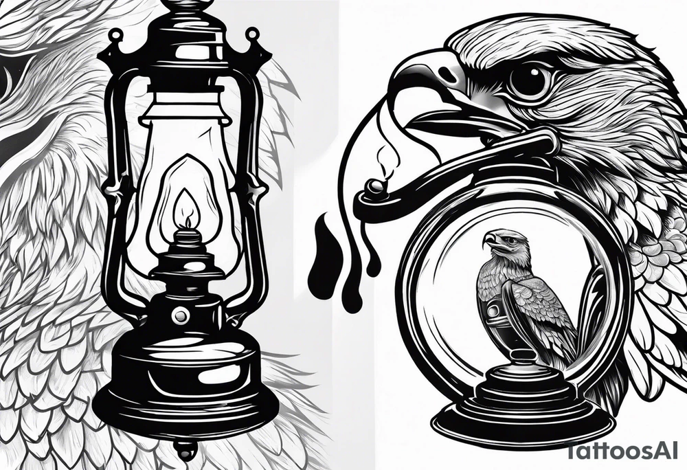 Oil lamp with an eagle next to it tattoo idea