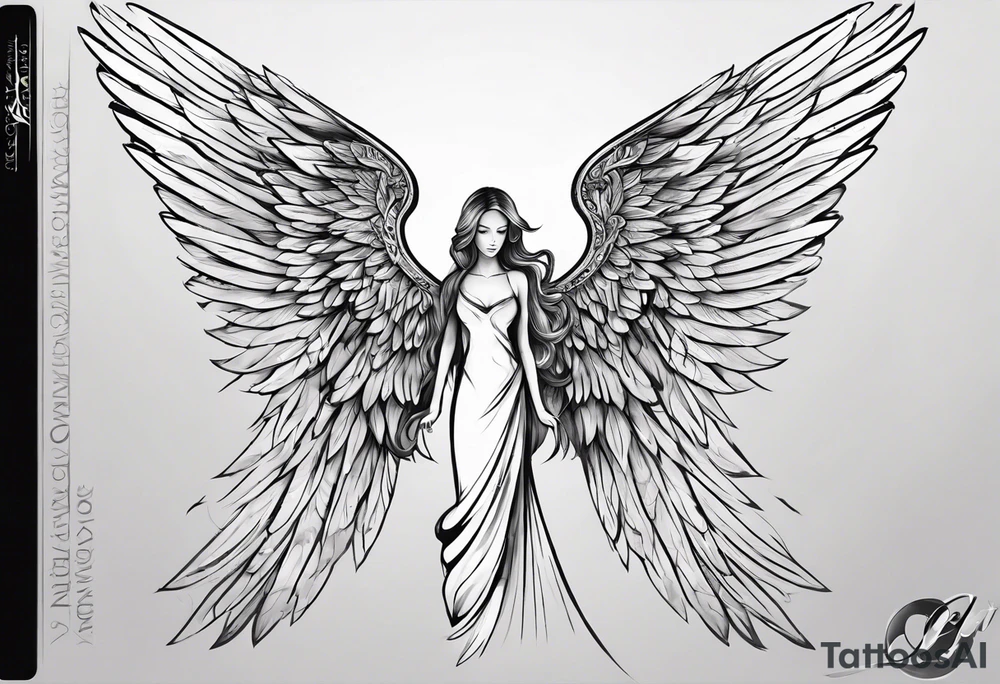 Angel left wing, side way with name Leah. For chest tattoo on left pec tattoo idea