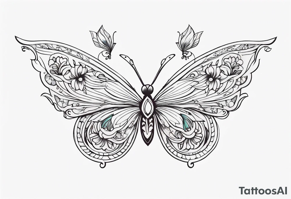 small ornate floral and butterfly sternum tattoo tattoo idea