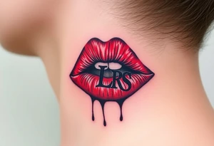 Stain from lipstick kiss with initial lowercase lrs with spit tattoo idea