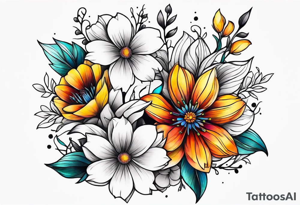 Collarbone tattoo of bright colorful flowers tattoo idea