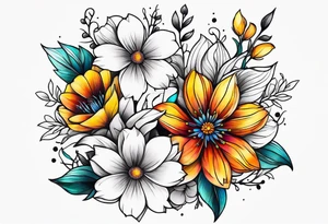 Collarbone tattoo of bright colorful flowers tattoo idea