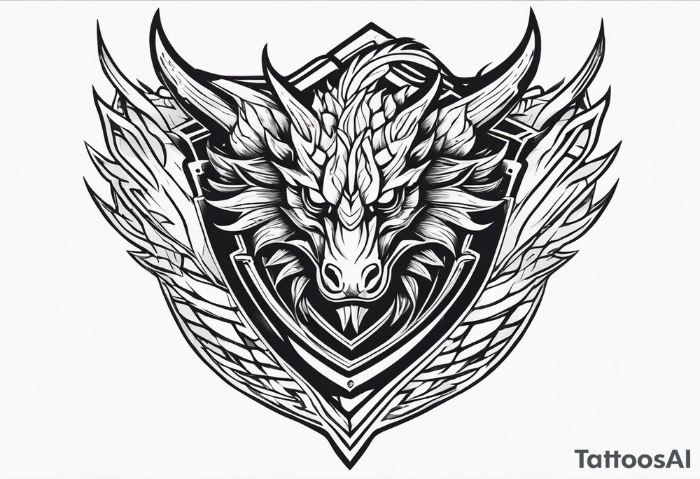 Valhalla sword shield dragon head muscle tattoo idea