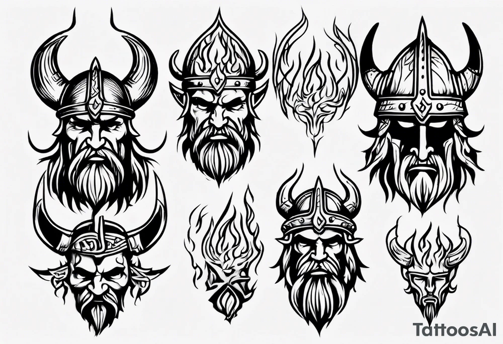 Viking head with flames tattoo idea