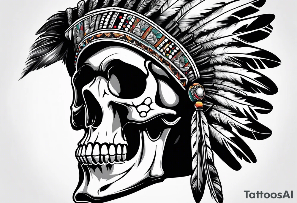 Skull with indian hat tattoo idea