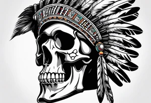 Skull with indian hat tattoo idea
