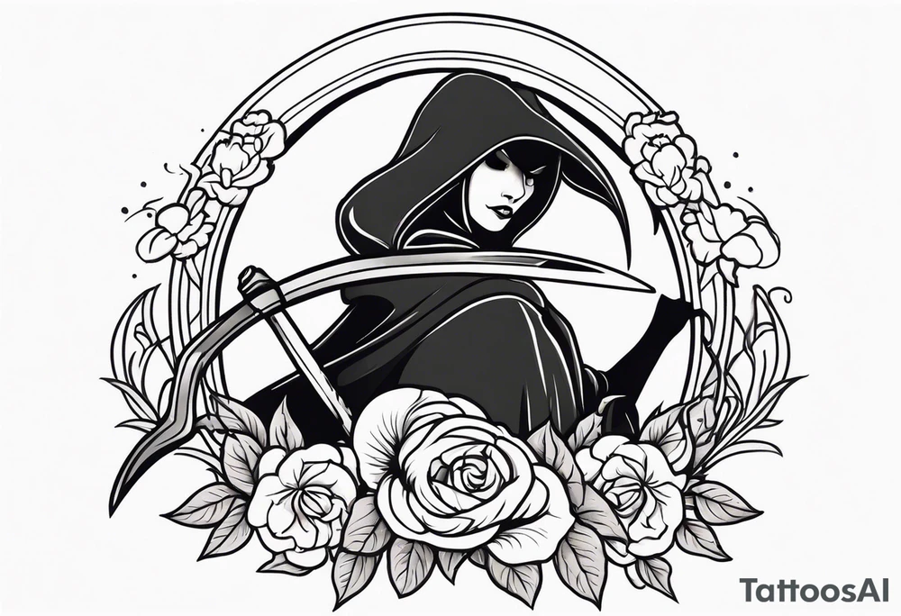 scythe grim reaper cute girlie nightshade flower tattoo idea