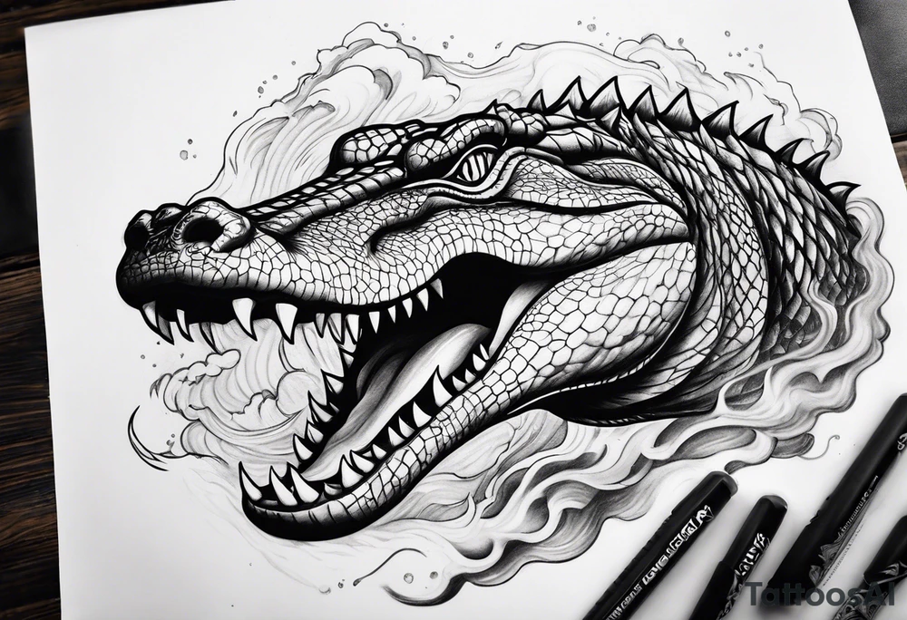 Arm sleeve with alligators and lightning tattoo idea