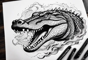 Arm sleeve with alligators and lightning tattoo idea
