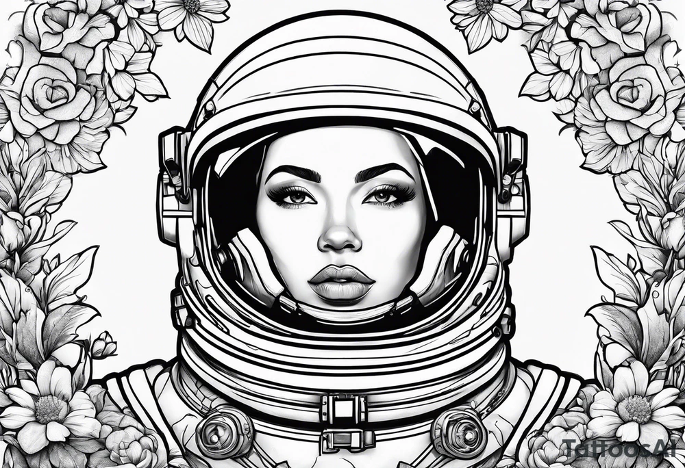 Astronaut laying in flowers tattoo idea