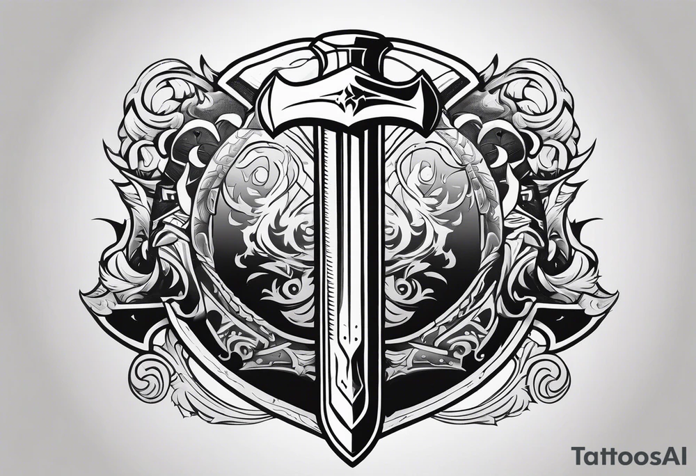 Valhalla sword shield axe 
stairs mist tattoo idea