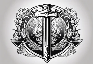Valhalla sword shield axe 
stairs mist tattoo idea