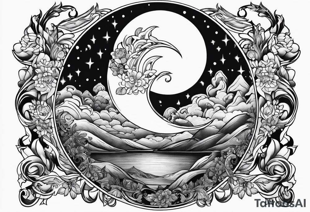 Fire over a half moon tattoo idea