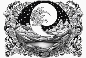 Fire over a half moon tattoo idea