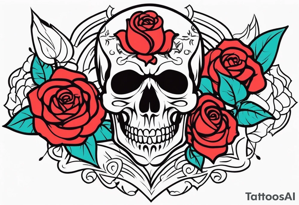 skull and roses tattoo idea