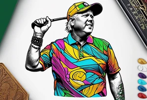 Golfer John Daly wearing the Infinity Gauntlet on one hand and holding a putter on the other hand on the 18th hole of the Masters. tattoo idea