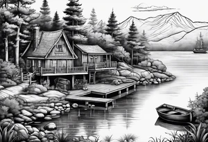 Lake view with wharf tattoo idea