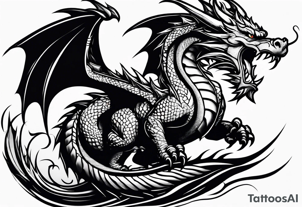 Old school dragon going up tattoo idea